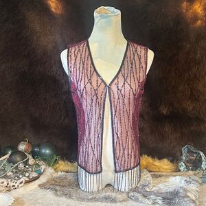Passport Burgundy Mesh Vest with Beaded Accents L (3280)